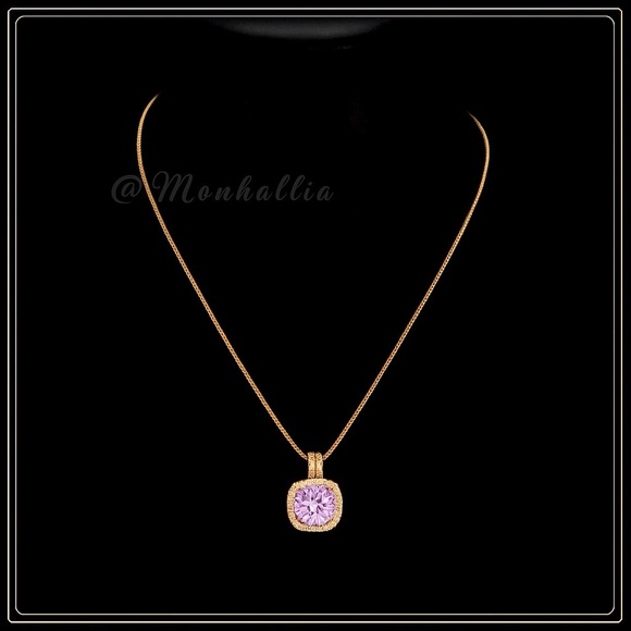New gold steel 3ct round delicate lilac sapphire solitaire necklace Pendant - Picture 3 of 4